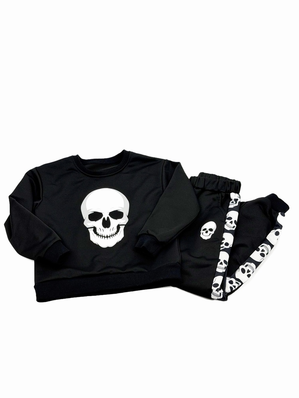 SHEIN Kids Black Skull Graphic Sweatshirt Jogger Set Size 8Y Halloween Goth